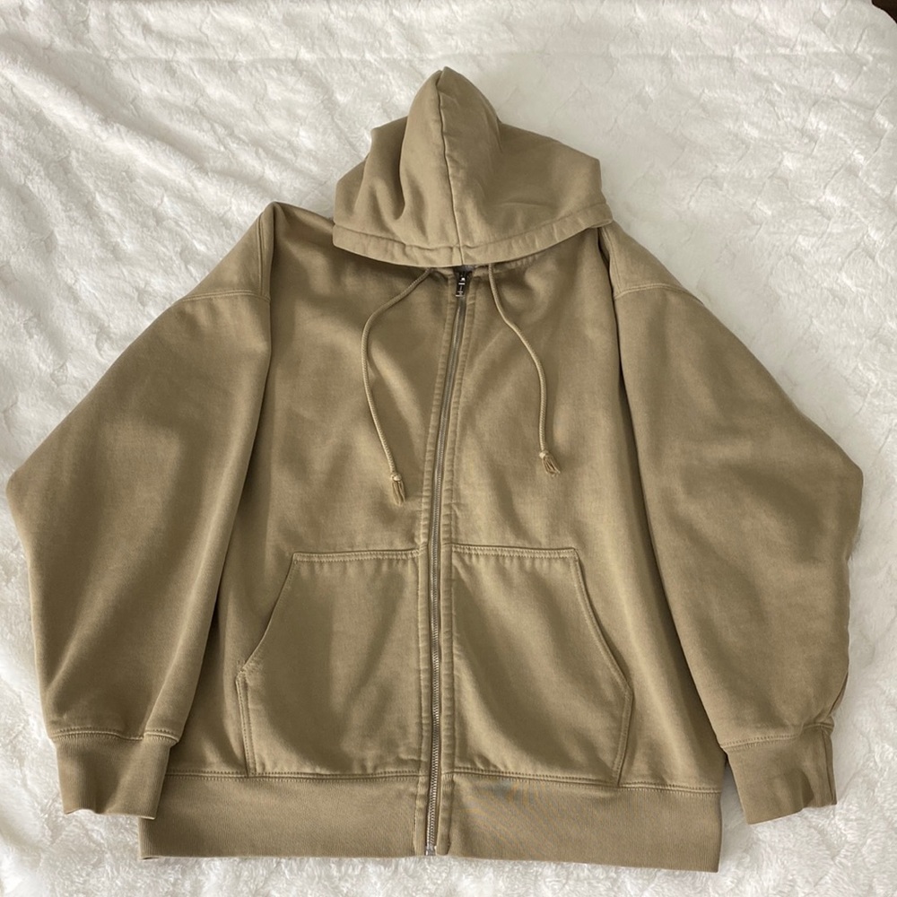 Brandy Melville super heavy weight tan full zip up
